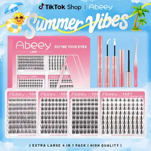 Abeey Natural Lash Cluster Kit | 4-Pack Set (Manga Lashes, Fairy Lashes, Natural Lashes & Spider Lashes) with Bond&Seal, Remover & Tweezer | Waterproof, Long-Lasting, Perfect for Effortless Natural Lashes