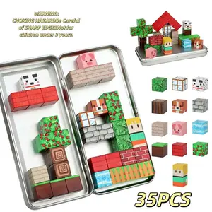 35pcs Farm Theme Magnetic Building Blocks Toy Set, Travel Set, Sensory Toys, Halloween, Christmas, Birthday Gift, DIY Fun for Boys and Girls