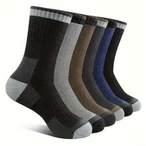 5Pairs Men's Color Matching Wool Socks Warm, Moisture Wicking, Cushioned Boot Socks for the Outdoors, Hiking, Work and Family