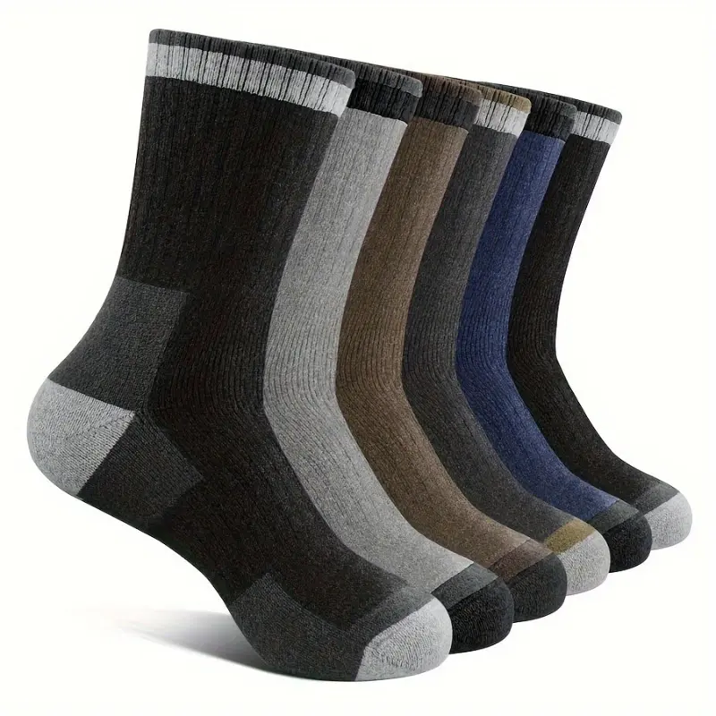 Men's 5-Pair Basic Wool Boot Socks - Menswear Casual Quilted Cushioned Crew Socks, Warm Moisture-Wicking for Outdoor Hiking, Work, 5Pairs Of Random Colors, Cartoon Print, Knee-Length, Machine Wash