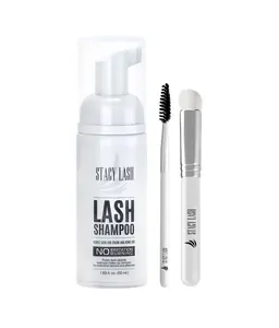 STACY LASH Cosmetic Eyelash Shampoo 50ml Foaming Gentle Wash + Cleansing Brush | Makeup Remover for Extensions & Natural Lashes Kit Mascara Cleanser