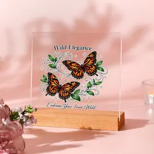 Butterfly Centerpiece Display Plaque - Elegant Clear Tabletop Decor with Botanical Filigree Vines, Sparkle Accents & Butterflies Suitable for Home Office, Wedding, Decorations - Gift for Nature Lovers