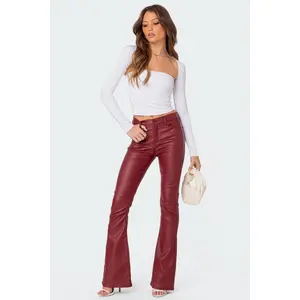 Luna Faux Leather Mid Rise Flared Jeans