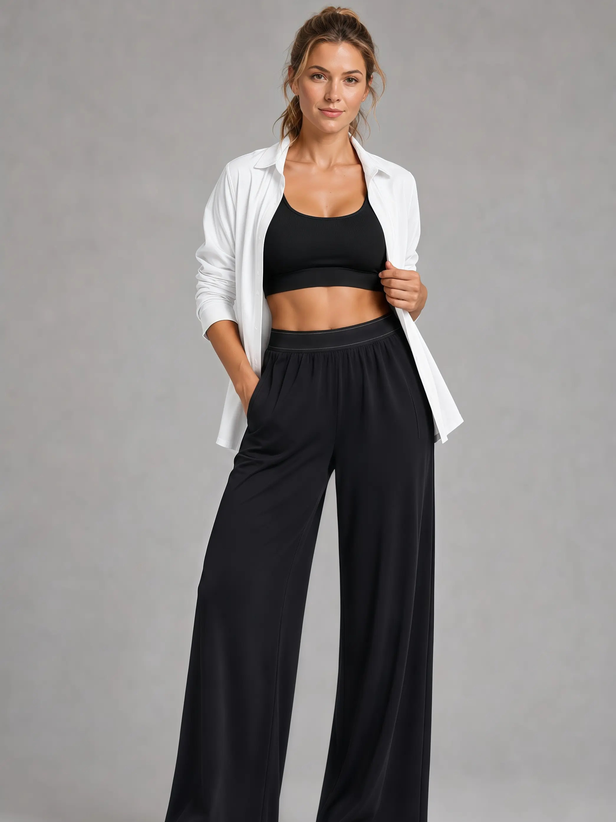 Women's High Waisted Wide Leg Yoga Pants, Loose Fit Workout Lounge Pants, Casual Athletic Sweatpants with Pockets, Soft Stretch Comfy Trousers for Yoga, Fitness, Running & Everyday Wear