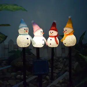 Christmas Solar Path Lights for Outdoor Decor Set of 4 Snowman Stake Waterproof Landscape Lights for Winter Patio Garden Decorations