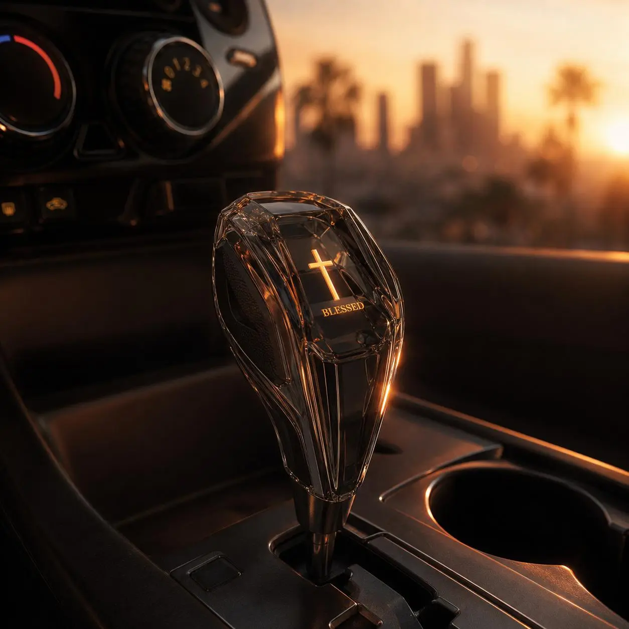 Premium Smoked Crystal Shift Knob with Starburst | Glowing Cross Shift Knob, 7-Color Touch Control RGB LED Ambient Light, Type-C Rechargeable Universal Gear Shifter (Fits 8/10/12mm)