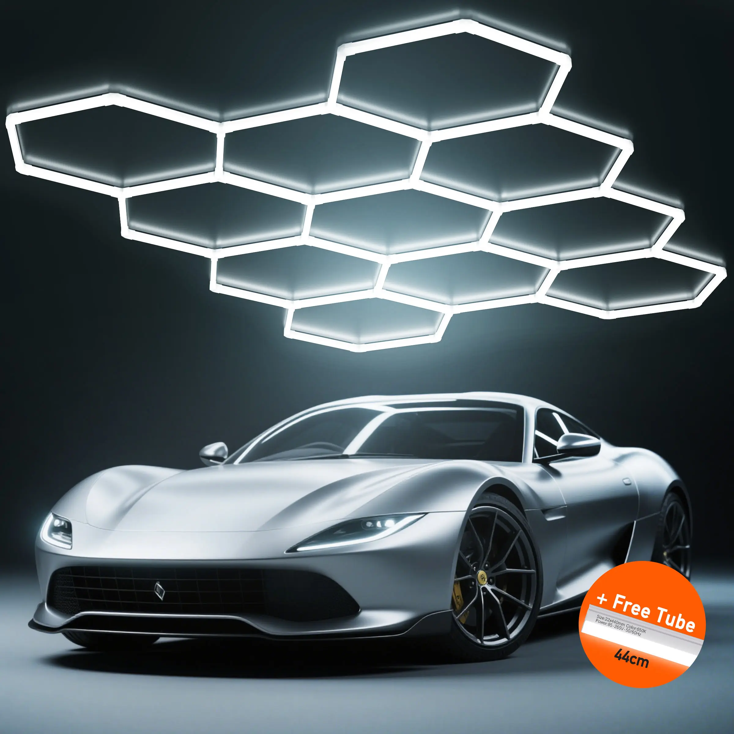 Hykoont LED Hexagon Garage Lights 11-Grid 7.55x10.45ft High-Quality PC Material Perfect for Garage, Workshop BlackFriday Adjustable Lighting Options