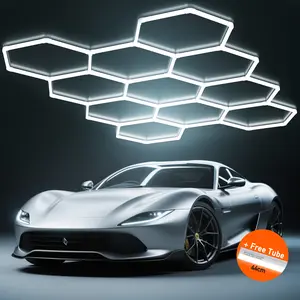 Hykoont 400W 478400LM LED Hexagon Garage Lights 11-Grid 7.55x10.45ft High-Quality PC Material Perfect for Garage, Workshop BlackFriday Adjustable Lighting Options