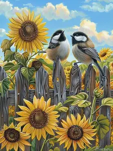 Bird Sunflower Diamond Painting Kits for Adults, Beautiful Sunflower 5D DIY Diamond Art Kits Full Drill Diamond for Gift Wall Decor Gem Arts