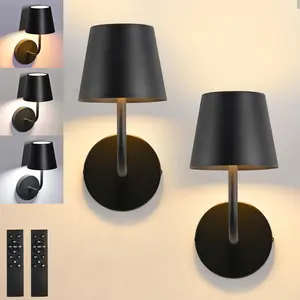 Iron Rechargeable Wall Lamp, 2 Pieces Wiring Free LED Retro Wall Light, Touch Switch Dimmable, With Remote Control, Need to Punch, Black For Bedroom Bedside Hallway Staircase Room Decorative Lighting, Modern Detachable Wall Sconce, Led Lighted