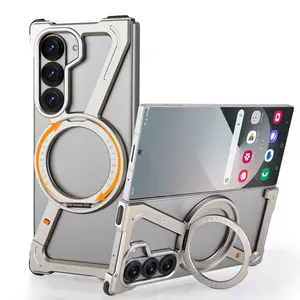 WWH Oatsbasf Magnetic Metal Phone Case for Samsung Galaxy Z Fold 7 6 5 with 360°Rotatable Stand Bumper Slim Phone Protective Cover