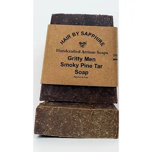 Hair by Sapphire's Gritty Men Smoky Pine Tar Handcrafted Artisan Soap - Alcohol Free, Organic Carbon Elements for Grit and Grime Removal - Charcoal