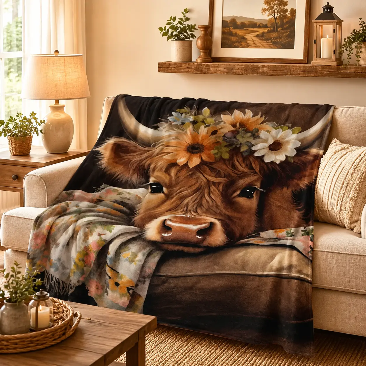 Cozy Highland Cow Flannel Blanket, Soft And Warm, Ideal For Napping, Camping, Travel, Home Decor, Perfect Gift For Friends, Kids, Family & Loved Ones, Cow Pattern Blanket, Flannel Throw Blanket for Sofa Couch Bed