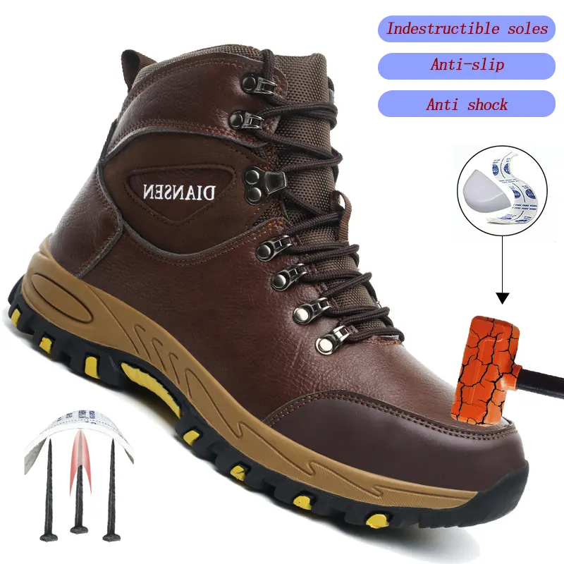Men's New Waterproof Steel Toe Work Boots, Heavy Duty Roofing Shoes with Advanced Non-Slip Traction, Mesh Closed Toe Anti-Injury Work & Safety Footwear, Closed Toe Work & Safety Footwear