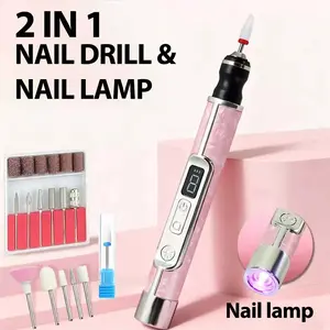 2-in-1 Electric Nail File Drill Kit Nail Lamp Set, Nail Curing Light, Nail Files And Buffers With Digital Display, Includes 18 Grinding Heads, Professional Nails Products And Equipment Suitable For Foot Care Polishing And Removal, Nail Grinding Tool