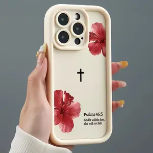 Hibiscus & Cross Pattern Soft TPU Full Coverage Anti Drop Phone Case Suitable for IPhone 17 16 15 14 13 12 11 X XS Pro Max Plus, Samsung Galaxy S25 S24 S23 S22 S21 Shockproof Phone Case