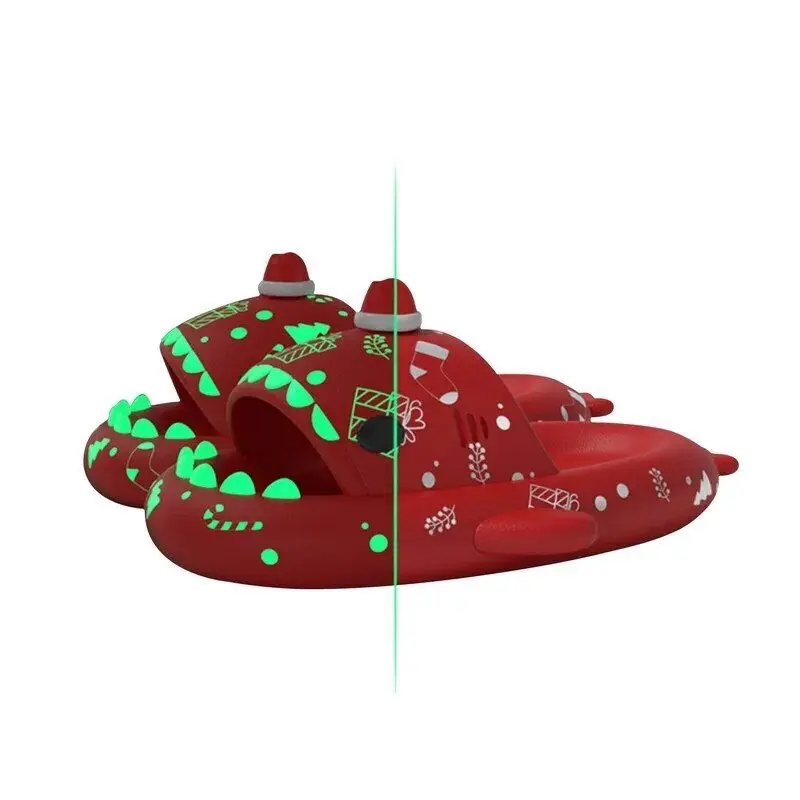 Women's Shark Slippers, Halloween Christmas Print, Flat Heel, Non-Slip Sole, Glow-in-the-Dark Feature