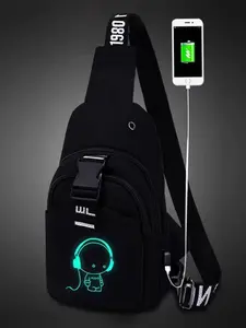 Men's Printed Chest Bag, Casual Crossbody Shoulder Bag, Multifunctional Small Backpack, Halloween Belt Bag, All Seasons