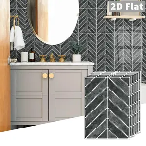 10PCS/Box GST Charcoal Grey Herringbone PE Crystal Foam Tile Stickers, Waterproof Oil-Proof Anti-Collision