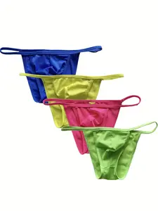 Men's Fashion Low Waist Pouch High Cut Sexy Sports Quick-Dry Triangle Underwear, 4 Pack, Pure Color, Comfortable and Breathable