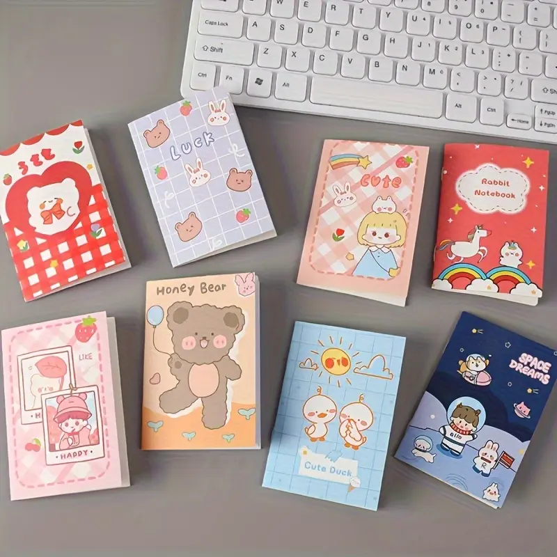 10/20 Pack Cartoon Pocket Notebooks, Mini Portable Student Notebooks, Student Essentials, School Study Supplies, Cute Animal/Character Design Stationery Set, Stationery Supplies, Color Assortment, Travel Diary Notebook, Notebook For School