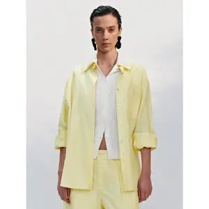 URBAN REVIVO 2026 Spring New Women's Minimalist Linen-Cotton Long-Sleeve Blouse - Thin, Stretchy, Fitted, Open-Front Casual Shirt with Pockets, Buttons, UWM250087