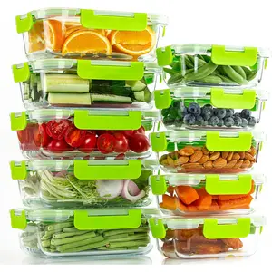 10 Pack Glass Food Storage Containers with Lids Leakproof, Airtight Glass Meal Prep Containers For Lunch, On The Go, Leftover, Dishwasher Safe