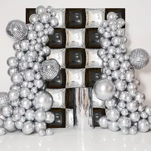Metallic Black and Silver Square Foil Balloons Wall - 19 Inches Square Balloons Tunnel Arch Garland Kit for Graduation Decorations Class of 2025, Graduation Backdrop, Grad Party Decorations