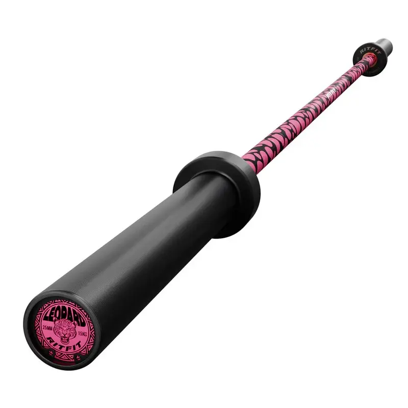 RITFIT Sporty Chic Women's Pink Leopard Olympic Barbell, 15kg - 25mm Hand Grip, Ceramic Coating, Smooth Spin for Home Gym Fit Weight Lifting, Strength Training Equipment
