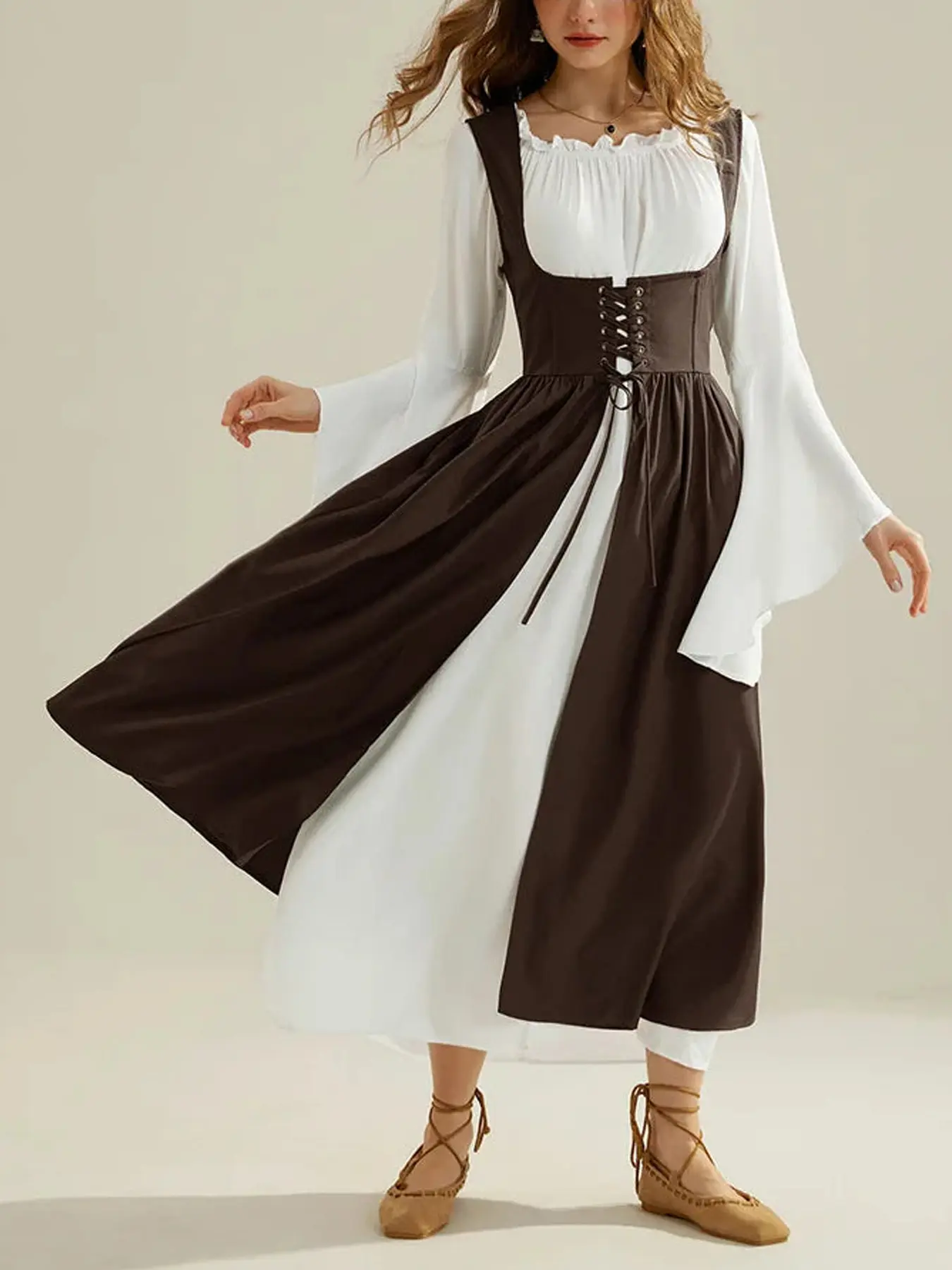 Women's Medieval Retro Court Milkmaid Dress Set-Patchwork Elegant Belted Waist Maxi Dress & Long Flared, Sleeves for Festive Parties & Daily Wear - TikTok Shop Women's Medieval Retro Court Milkmaid Dress Set-Patchwork Elegant Belted Waist Maxi Dress & Long Flared, Sleeves for Festive Parties & Daily Wear - TikTok Shop
