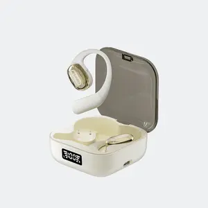 Open Ear Clip-On Wireless Bluetooth Earbuds with LED Power Display Charging Case Built-in Mic Portable Headset for Daily Sports Commute Use