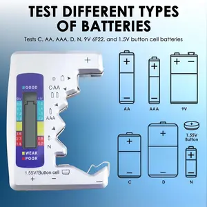 Battery Tester Universal Battery Checker with LCD Display, Multi Purpose Battery Tester for Aa Aaa D 9v and Button Cells, Compact Digital Design
