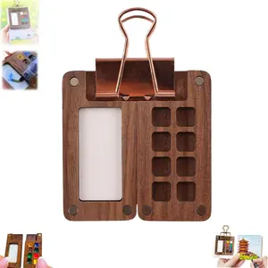Wooden Mini Portable Paint Palette Travel Kit, Mini Watercolor Paint Set Paint Palette Travel Kit,Mini Wooden Watercolor Paint Set,Pocket Artist Watercolor Travel Sets (8 Grid-1PC)