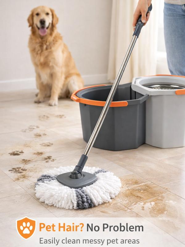 360° Rotating Spin Mop & Bucket Set with Double Bucket System & 3 Microfiber Heads for Easy Home Cleaning