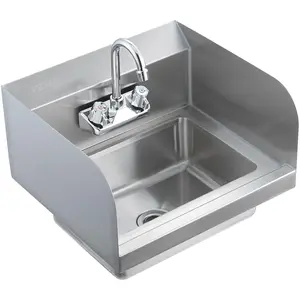 VEVOR Commercial Hand Sink 17x12.8 inch Stainless Steel Sink with Faucet & Side Splash, Wall-Mount Small Hand Basin for Restaurant, Kitchen, Bar, Garage, Home