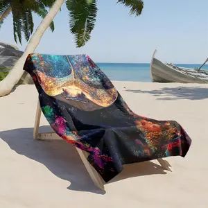 1 piece The Yellow-Spotted Stingray: An Underwater Wonder of Coral Reefs themed beach towel - All-season comfortable blanket with modern design, suitable for sofas and beds, digitally printed pattern, flannel material, super soft and warm, machine
