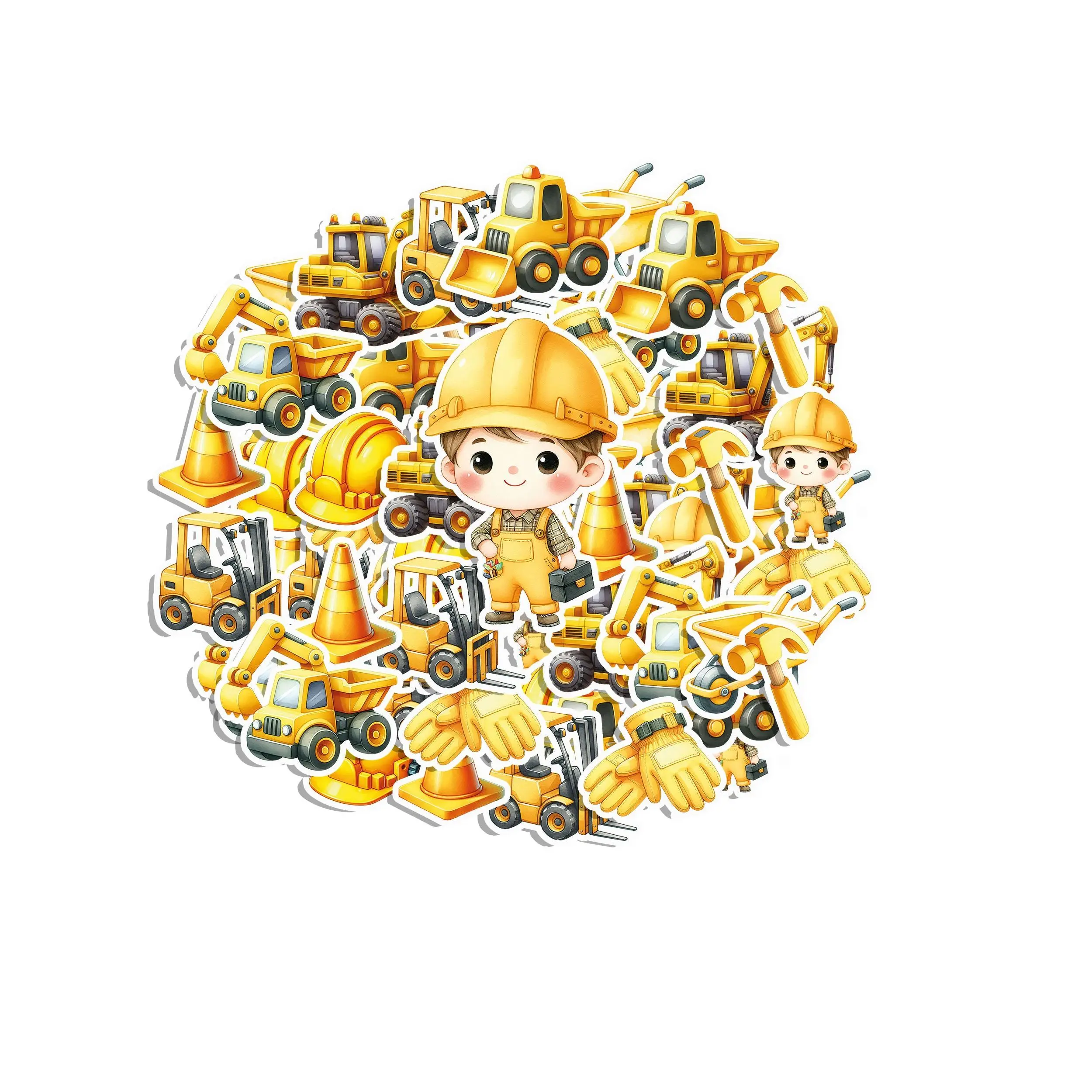 Construction Site Sticker Set – Builder, Trucks & Tools Decal Pack 20 Pieces
