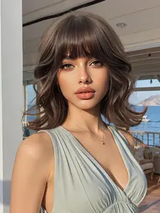 10 Inch Short Curly Wigs for Women, Gorgeous Fluffy Wigs with Blunt Bangs, Synthetic Full Machine Wigs for Party, Daily Use