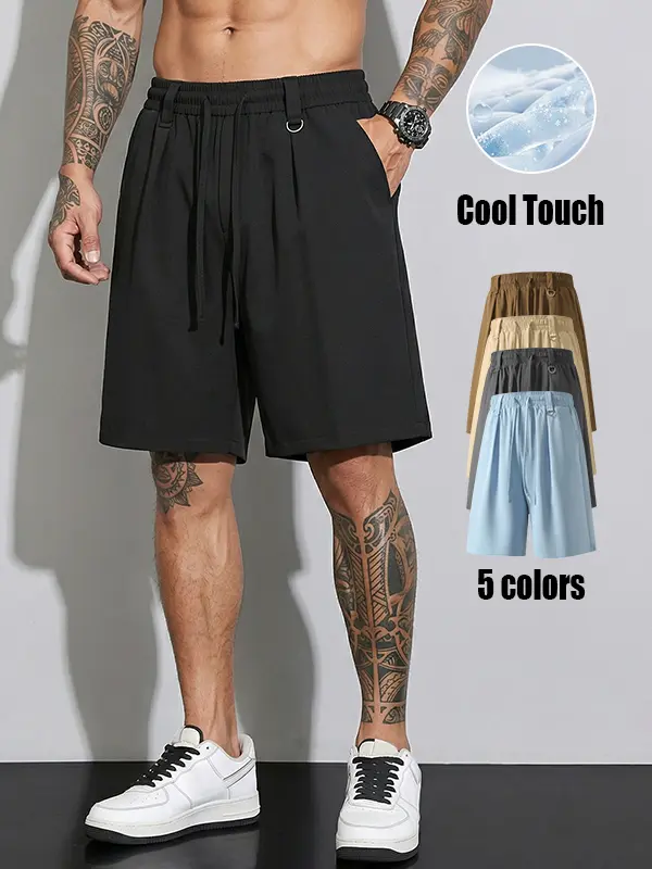 Men’s athletic shorts (with pockets), summer ice silk beach shorts, cool quick-dry sports casual shorts, lightweight basketball shorts, plus-size men’s clothing, solid-color shorts (suitable for running and fitness).