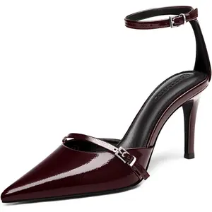Coutgo Women's Stiletto High Heels Footwear - Closed Pointed Toe, Ankle Buckle Strap, Rubber Sole Sexy Pumps for Wedding, Party Dress Shoes (Heels for Women)