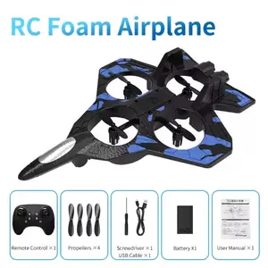 RC Foam Fighter Jet Airplane with LED Lights, 360° Flip & Roll Stunt Plane, Remote Control Aircraft Toy for Kids and Adults, Durable Lightweight RC Plane (Blue)