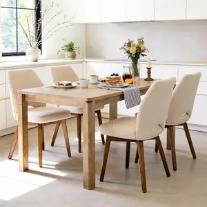 BERRY NEST Dining Chairs Set of 4, Modern Upholstered Kitchen Chairs with Unique Cutout High Back & Wood Legs, Comfortable Fabric Side Chair for Dining Room, Living Room Beige