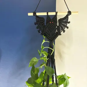 Handemade Macramé Bat Plant Hanger Dark Moody Boho Home Decor Gothic Halloween Spooky