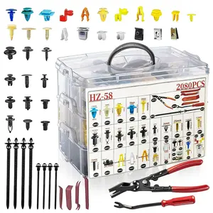 2080Pcs Car Retainer Clips & Fasteners Kit – 33 Universal Sizes Nylon Bumper, Fender Rivets, Door Panel Clips, and Plastic Rivets with 10 Cable Ties and Removal Tool for Toyota, Ford, Benz