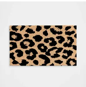 Leopard Print Doormat Handcrafted Flocking Process Cute Animal Print Front Porch Decor Resistant to Rain and Dirt Textured Vibrant Design