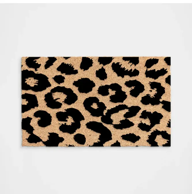 Leopard Print Doormat Handcrafted Flocking Process Cute Animal Print Front Porch Decor Resistant to Rain and Dirt Textured Vibrant Design