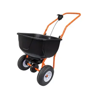 70LBS Walk-Behind Fertilizer Spreader - All-Terrain Pneumatic Tires & Adjustable Flow Control - 10FT Wide Broadcast Spreader for Lawn, Seed & Salt