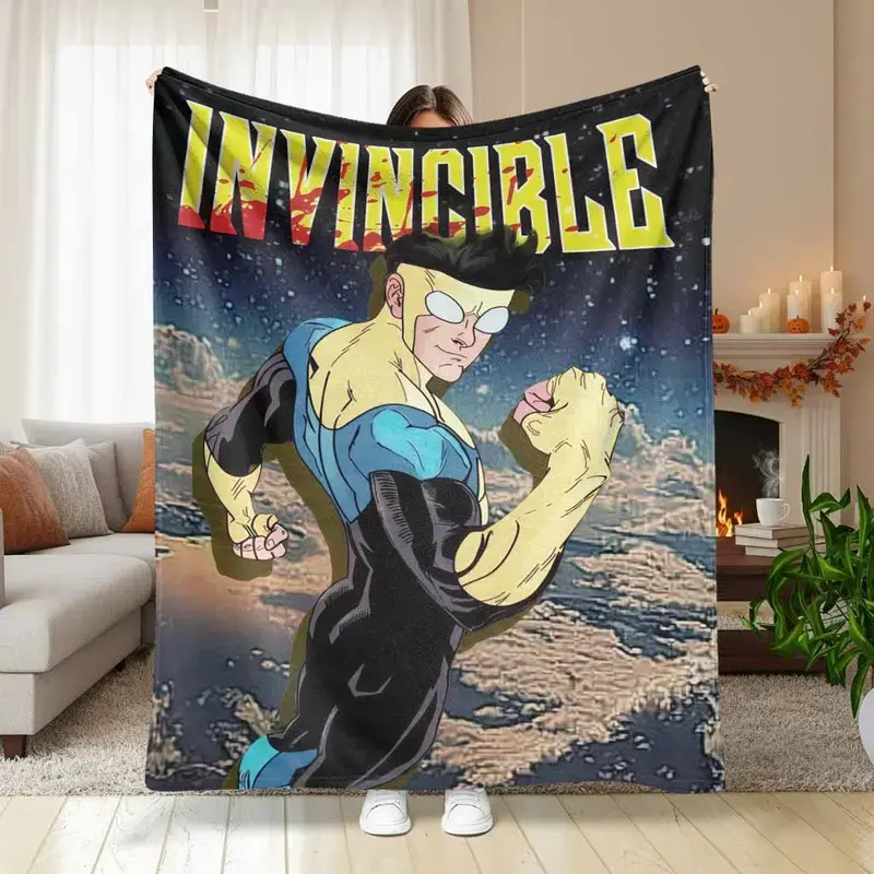 Invincible Superhero Flannel Blanket Comic Art Print Pattern Soft Warm Lightweight Cozy Material Perfect for Bedroom Sofa Living Room Office Lounge Gift Decor