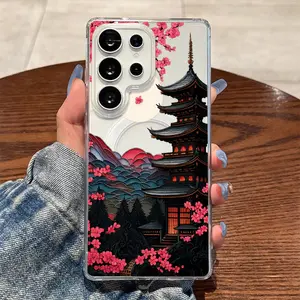 Featuring The Ancient Charm Pagoda Beneath Moonlit Cherry Blossoms,Supports for Samsung Galaxy S26 S25 S24 S23 S22 S21 S20 Fe Plus Ultra Edge S10E A57 A56 A55 A54 A37 A36 A35 A34 A26 A25 A24 A23 A17 A16 A15 A14 A07 A06  A05s Note20 Note10 Note9