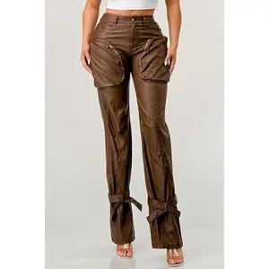 Athina PU Brown Cargo Pants for Women - Perfect for Any Occasion Fabric Fashion